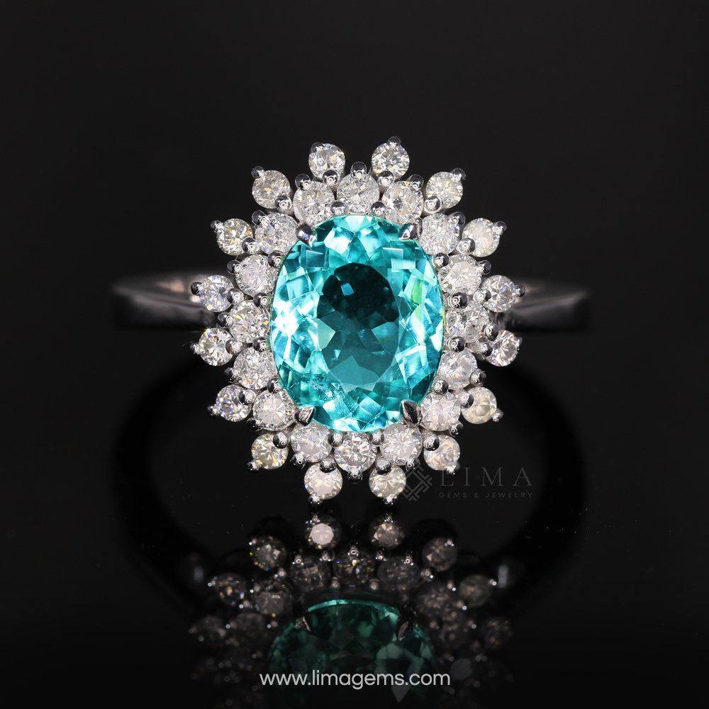 Paraiba Ring | 18K White Gold with Diamonds | 4.86 gm